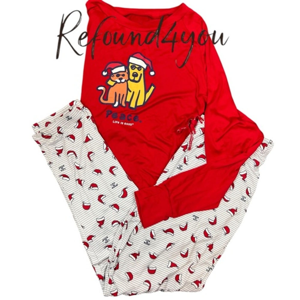 Life is Good- ‘Cat Dog Santa Hat’ PJ Set. SZ: M, XL. NWT